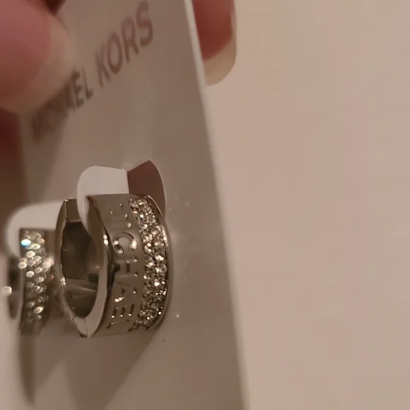 Michael Kors Shiny Silver Hug Hoop Earrings - Picture 7 of 11